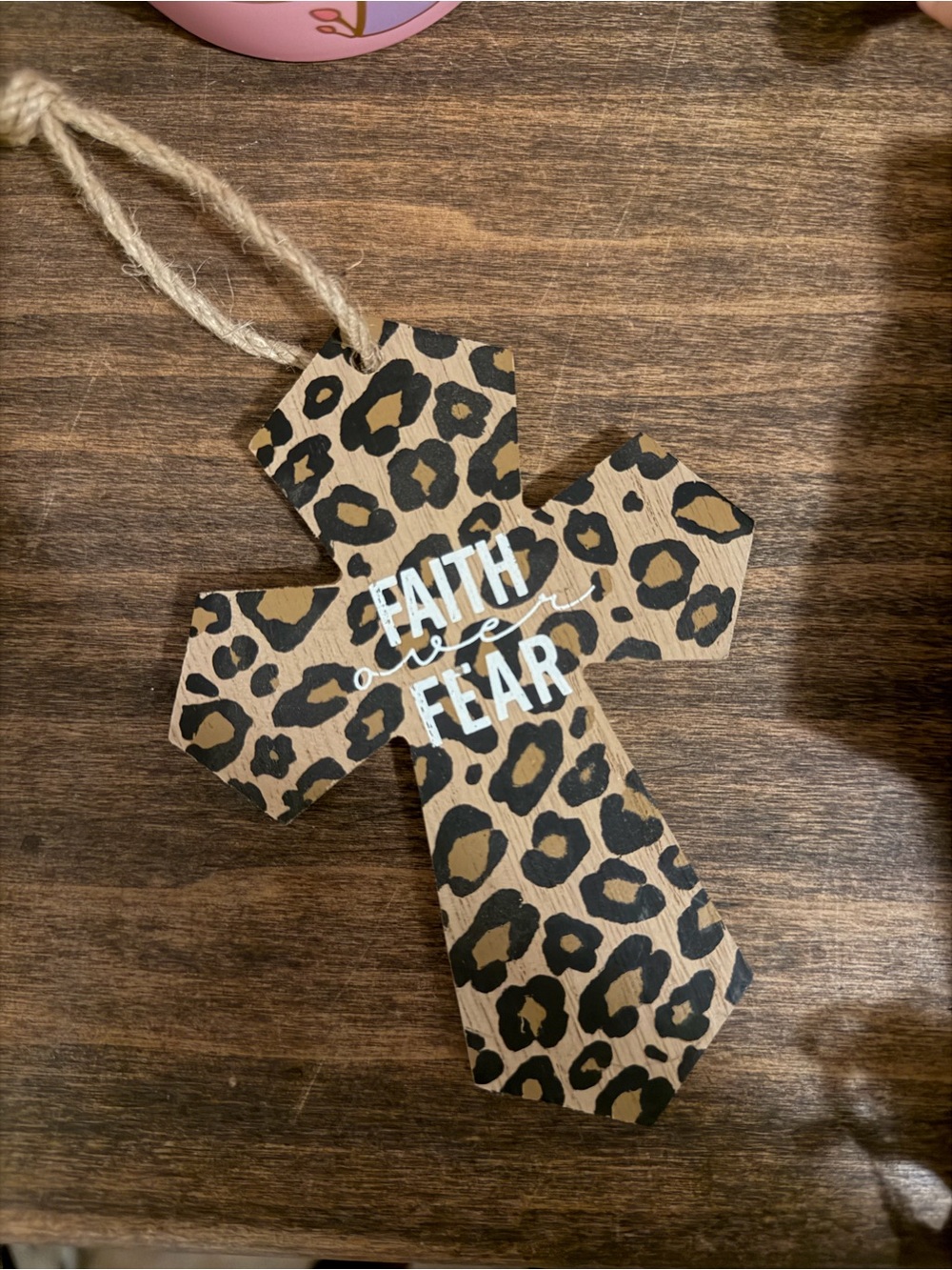 Faith Over Fear Leopard Print Cross Wall Accent - Brown